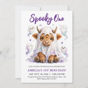 Spooky One 1st Birthday Halloween Highland Cow  Invitation
