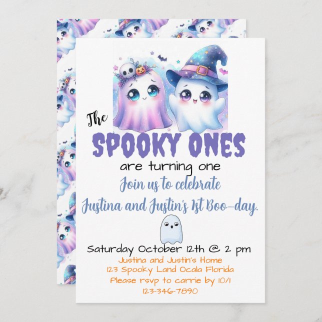 Spooky One 1st Birthday Invitation (Front/Back)