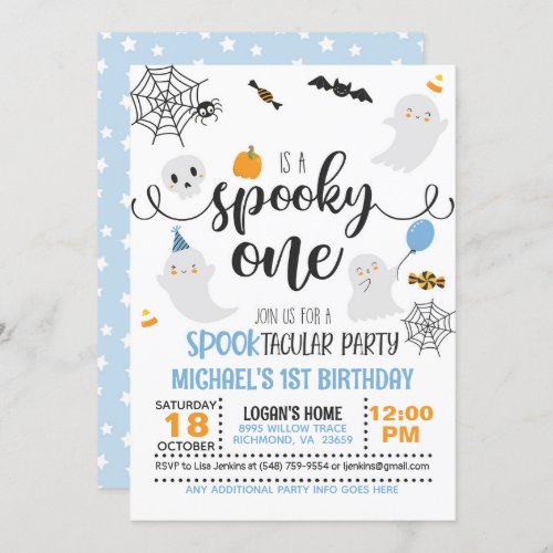 Spooky ONE 1st Birthday Invitation _ Boy White