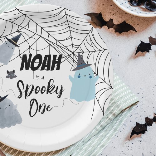 Spooky One  1st Birthday Plates  Blue Ghosts