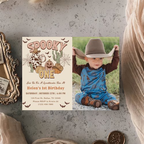 Spooky One 1st Birthday Western Party Photo  Invitation