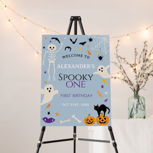 Spooky One 1st Halloween Birthday Blue Welcome Foam Board
