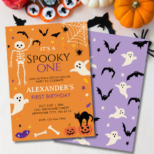 Spooky One 1st Halloween Birthday Orange Invitation