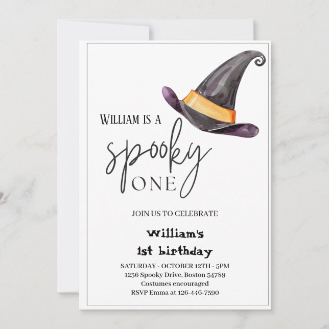 Spooky One bat Halloween  hat 1st Birthday  Invitation (Front)