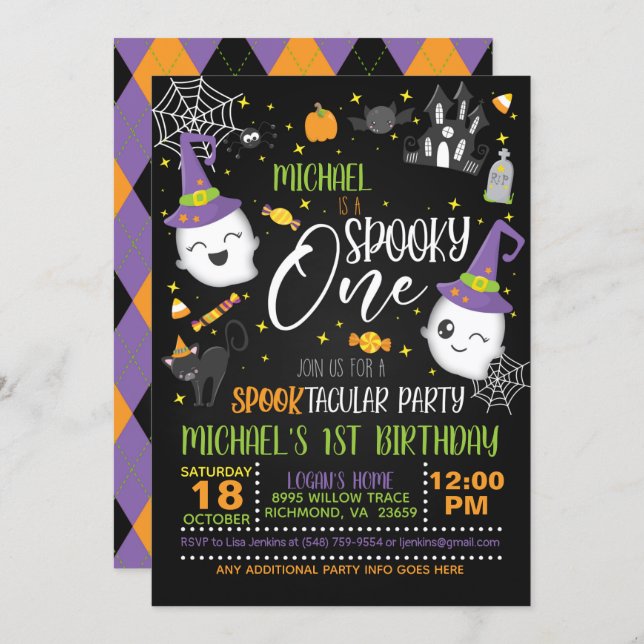 Spooky One Birthday Invitation - Blk (Front/Back)