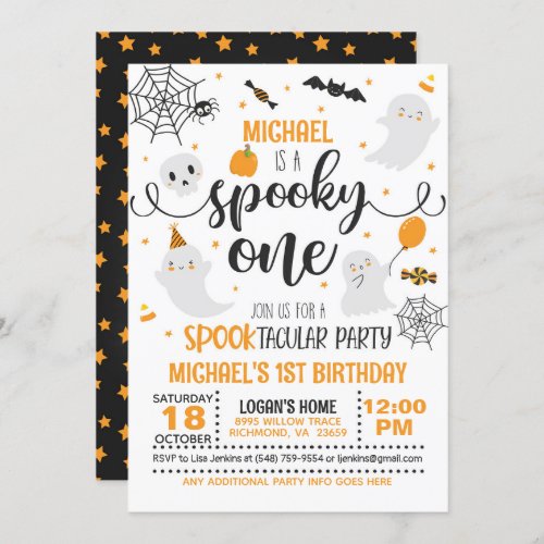 Spooky One Birthday Invitation _ Blk  Orange