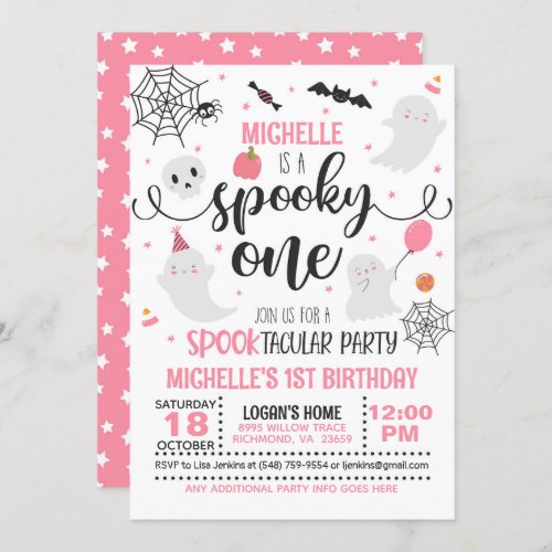Spooky One Birthday Invitation _ Girl WhPink