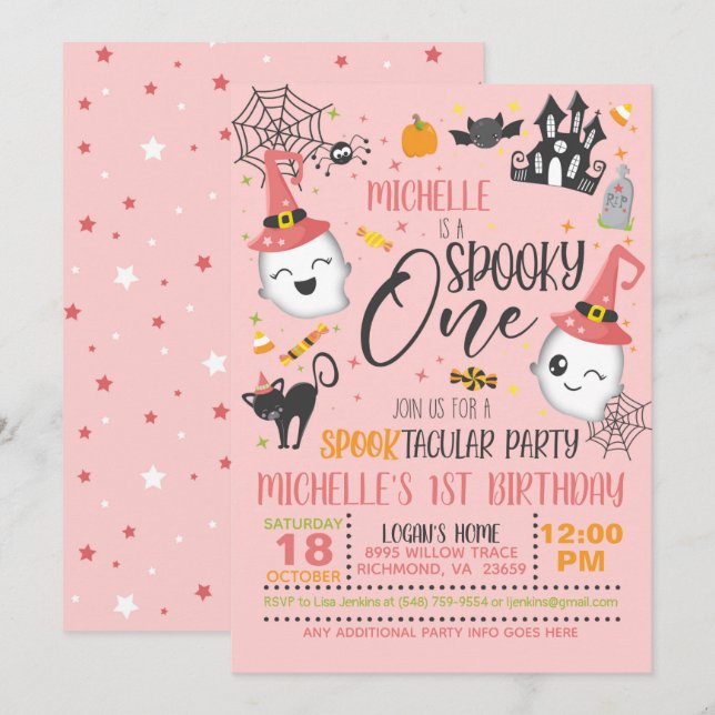 Spooky One Birthday Invitation - Pink (Front/Back)