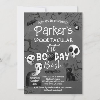 Spooky One Black And White Spooktacular Halloween Invitation by PrinterFairy at Zazzle