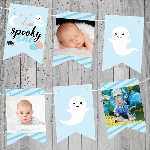 Spooky One Blue First Birthday Bunting Flags