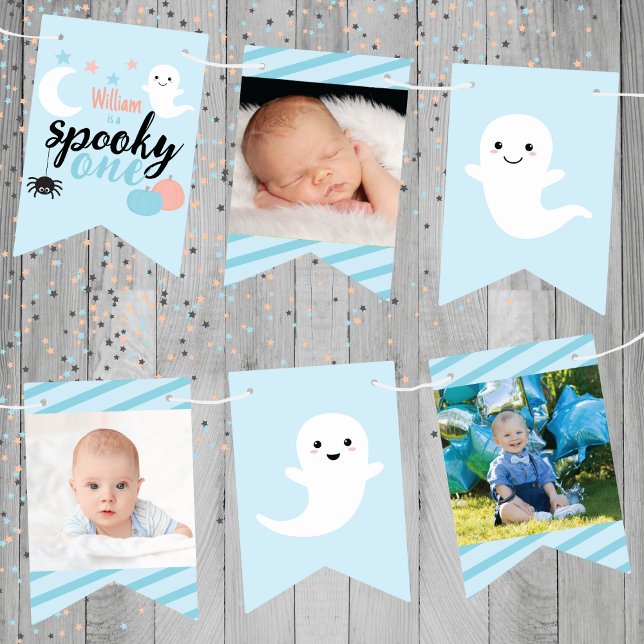 Spooky One Blue First Birthday Bunting Flags (Creator Uploaded)