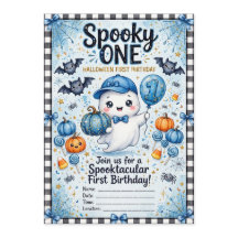 Spooky ONE Blue Ghost First Birthday Invitation |