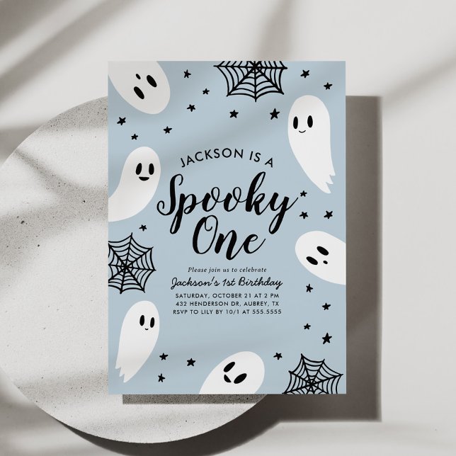 Spooky One Blue Ghost Halloween 1st Birthday Invitation (Creator Uploaded)