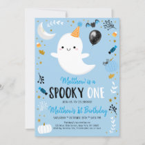 Spooky ONE Blue Ghost Halloween Birthday Invitation