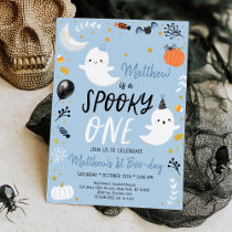 Spooky ONE Blue Ghost Halloween Birthday Invitation