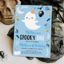 Spooky ONE Blue Ghost Halloween Birthday Invitation