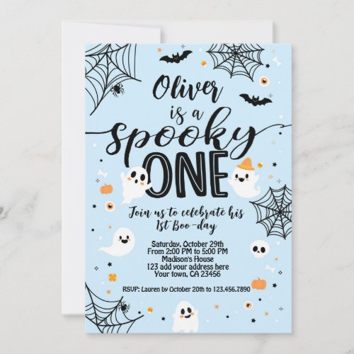 Spooky One Blue Ghost Halloween Invitation