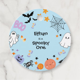 Spooky One Blue Halloween 1st Birthday Favor Tags