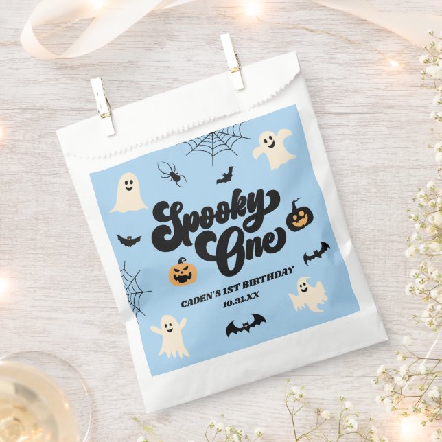 Spooky One Blue Halloween 1st Birthday Party Favor Bag (Clipped)
