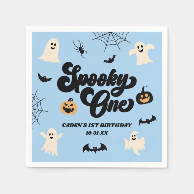 Spooky One Blue Halloween 1st Birthday Party Napkins (Front)