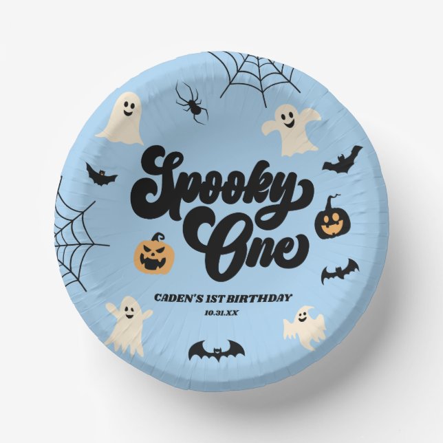 Spooky One Blue Halloween 1st Birthday Party Paper Bowls (Front)