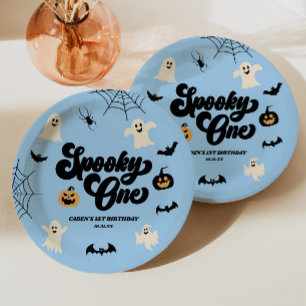 Spooky One Blue Halloween 1st Birthday Party Paper Plates