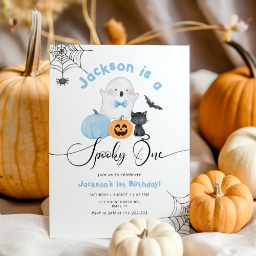 Spooky One Blue Halloween 1st boy birthday Invitation