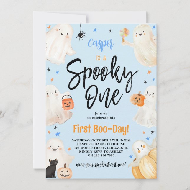 Spooky One Blue Halloween Boy First Birthday Party Invitation (Front)