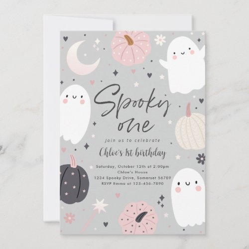 Spooky One Boho Halloween Ghost 1st Birthday Party Invitation