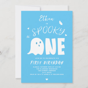 Spooky One Boys Blue Ghost Halloween 1st Birthday Invitation