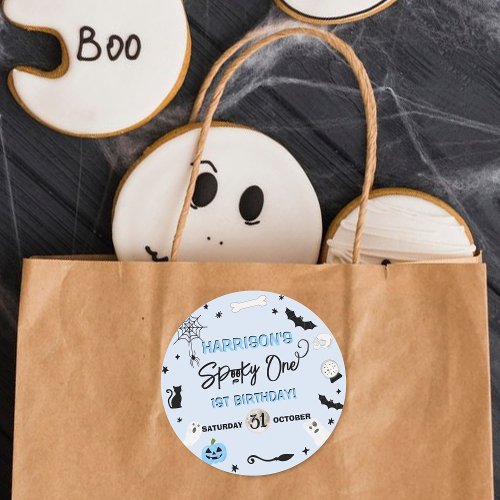 Spooky One Boys Halloween 1st Birthday Party Classic Round Sticker