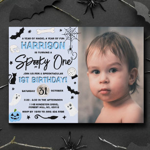 Spooky One! Boys Halloween 1st Birthday Photo Invitation