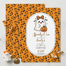 Spooky One Cheetah Print Ghost Birthday Invite