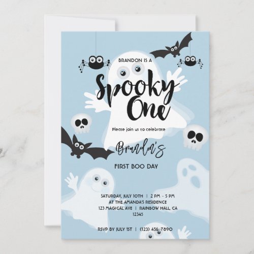 Spooky One Cute 1st Birthday Ghost Boys Halloween Invitation
