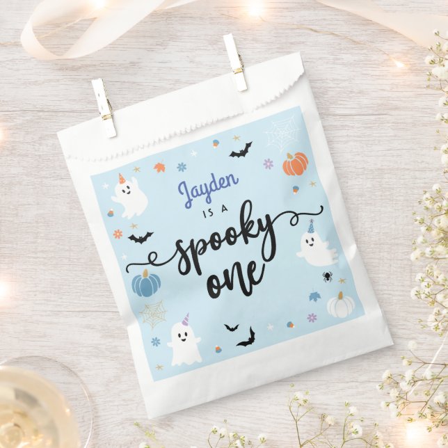 Spooky One Cute Blue Ghost Halloween 1st Birthday Favor Bag (Clipped)
