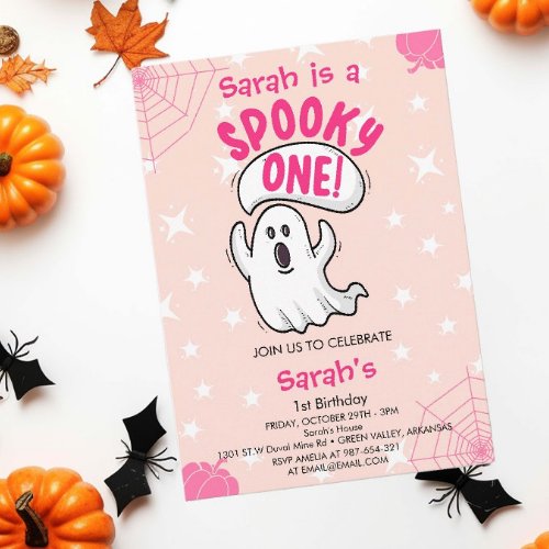 Spooky One Cute Funny Halloween Ghost 1st Birthday Invitation