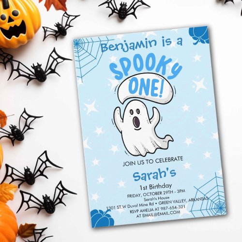 Spooky One Cute Funny Halloween Ghost 1st Birthday Invitation