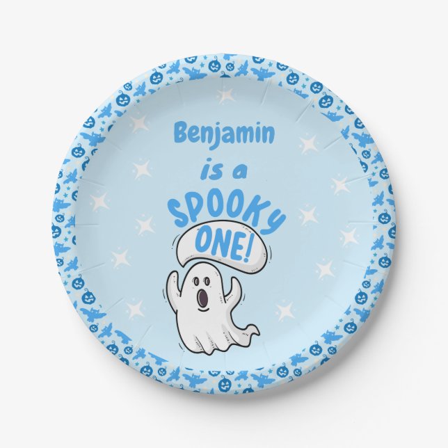 Spooky One Cute Funny Halloween Ghost 1st Birthday Paper Plates (Front)