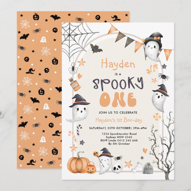 Spooky One Cute Ghost 1st Birthday Party Invitatio Invitation (Front/Back)