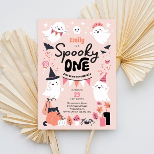 Spooky One Cute Ghost 1st Birthday Party Invitation