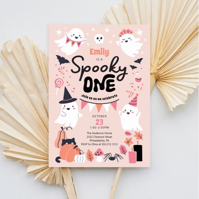 Spooky One Cute Ghost 1st Birthday Party Invitation (Spooky One Birthday Party Invite)