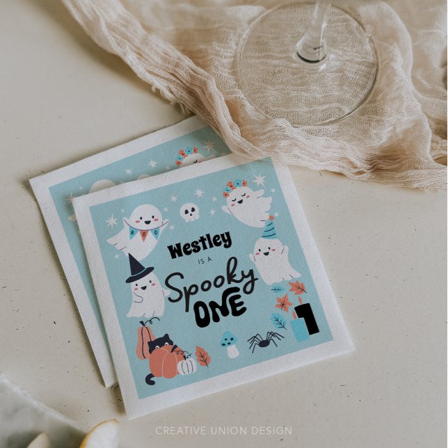 Spooky One Cute Ghost Boy 1st Birthday Party Napkins (Creator Uploaded)