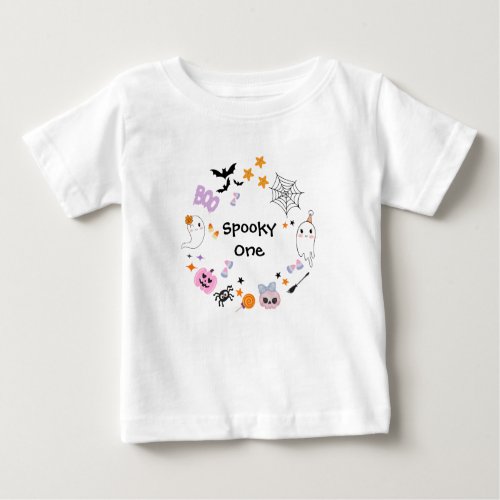 Spooky One Cute Ghost Halloween 1st Birthday  Baby T_Shirt