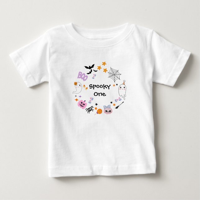 Spooky One Cute Ghost Halloween 1st Birthday  Baby T-Shirt (Front)