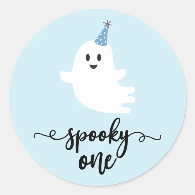 Spooky One Cute Ghost Halloween 1st Birthday Classic Round Sticker | Zazzle