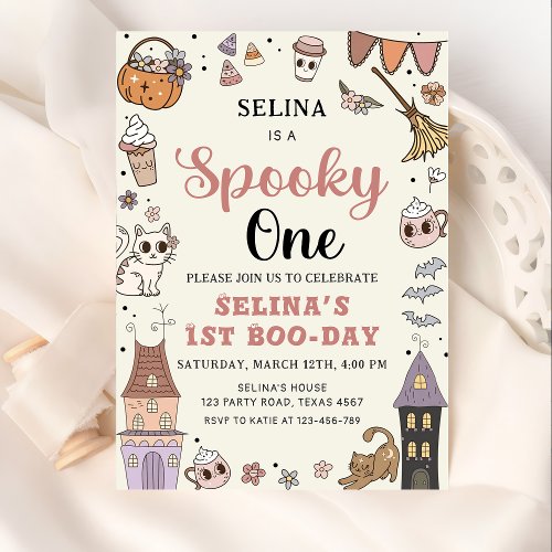 Spooky One Cute Ghost Halloween 1st Birthday   Invitation