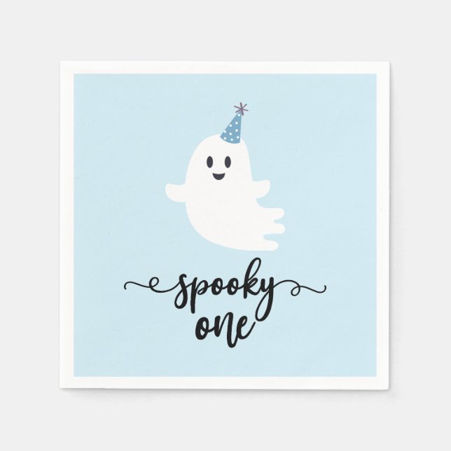 Spooky One Cute Ghost Halloween 1st Birthday Napkins (Front)
