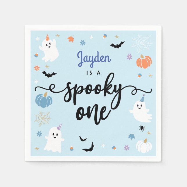 Spooky One Cute Ghost Halloween 1st Birthday Napkins (Front)