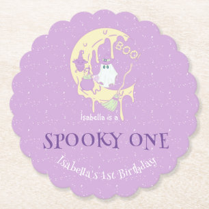Spooky One Cute Ghost Halloween 1st Birthday Paper Coaster