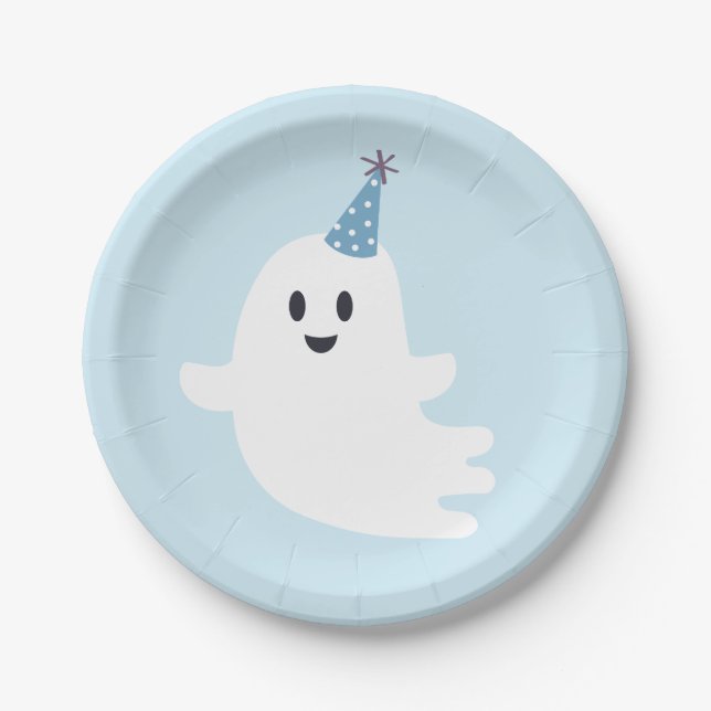 Spooky One Cute Ghost Halloween 1st Birthday Paper Plates (Front)